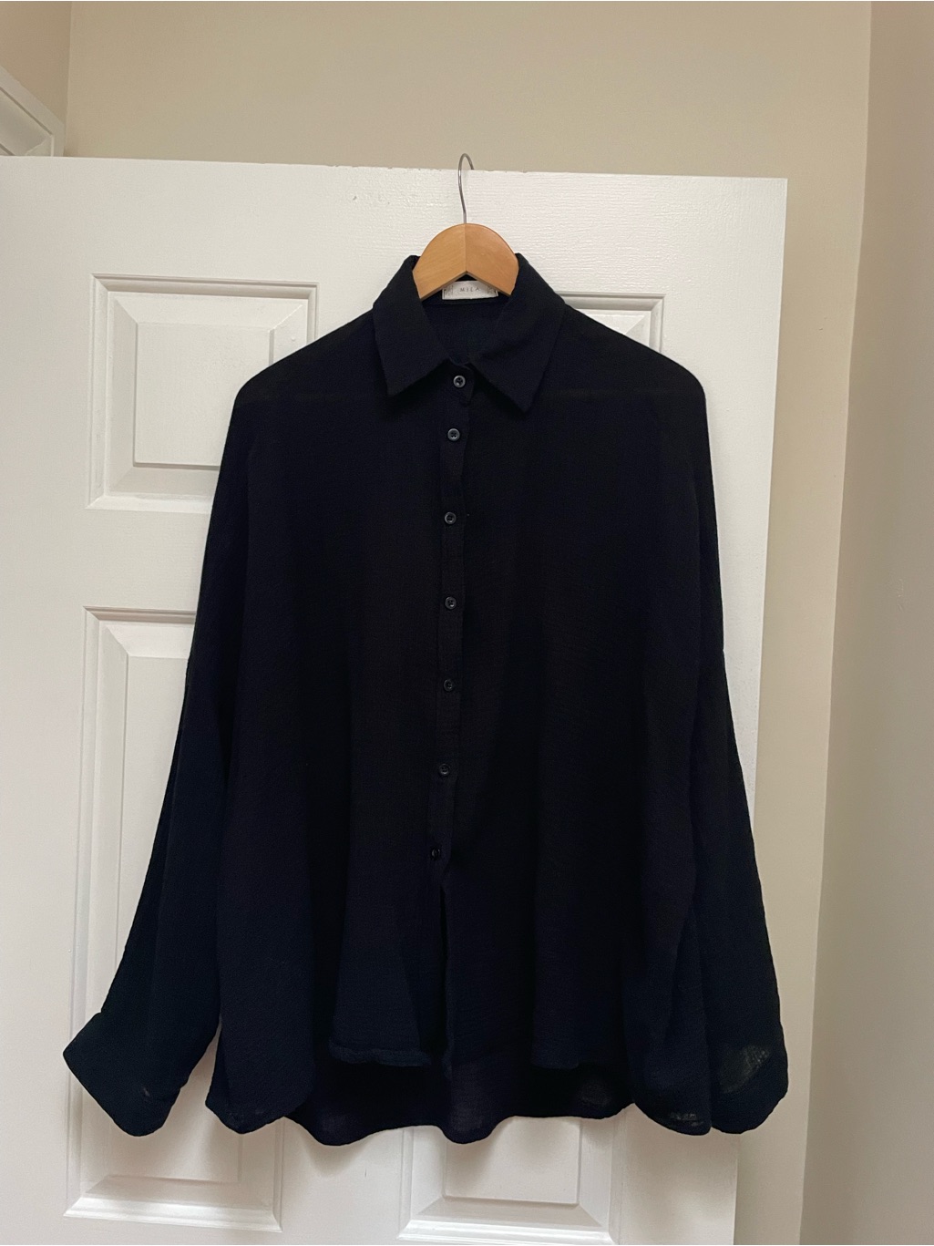 Super Soft Cotton Gauze Black Relaxed Button-Down Shirt